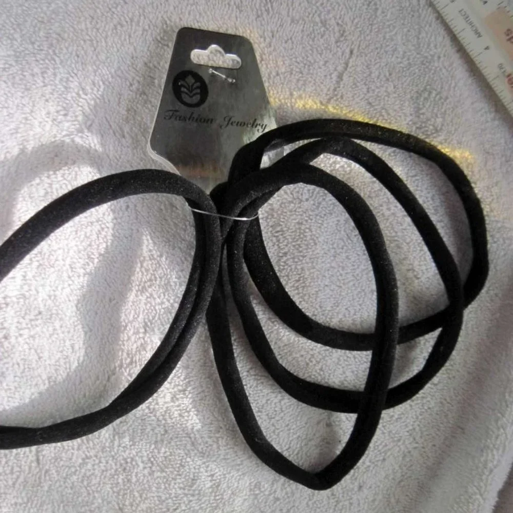 4 Plain Soft Black No Metal Elastic Fabric Ponytailer Hair Bands Shiny Sparkle